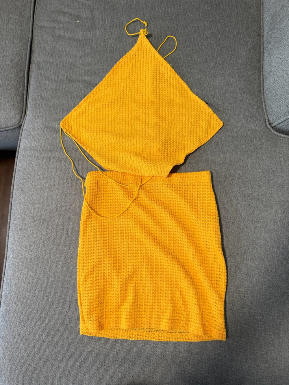 SHEIN Bright Yellow Waffle Knit Crop Top & Skirt Set